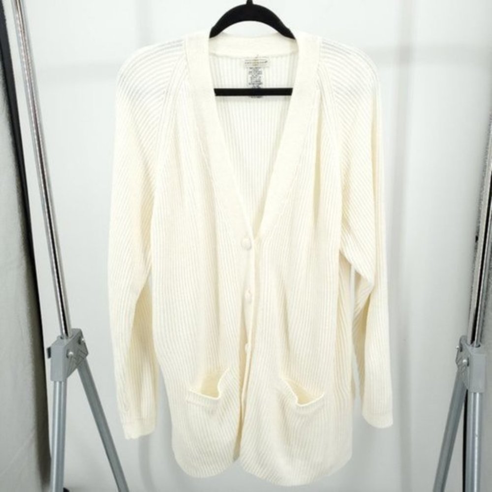 Vintage Yarnworks Grandpa/Boyfriend Long Line RIbbed Cardigan XL Cream